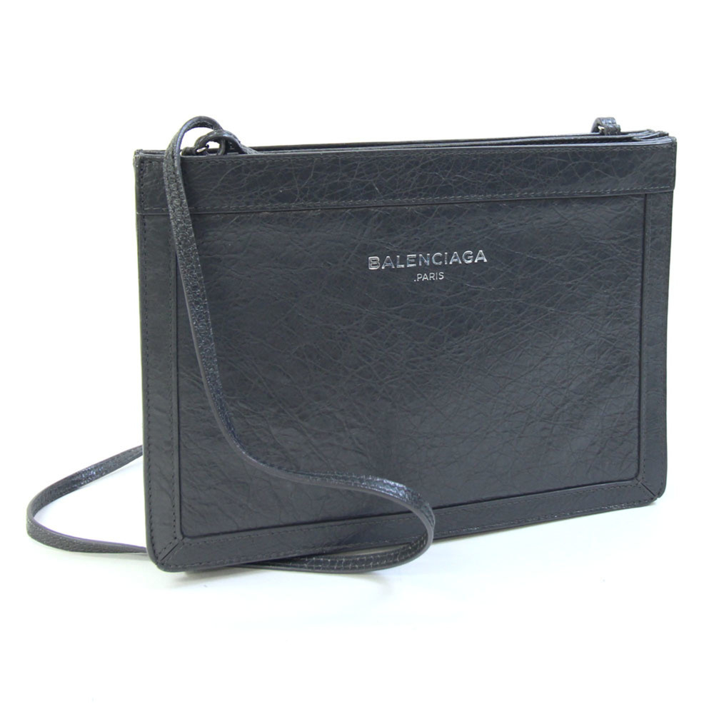 Balenciaga Shoulder Bag Navy Pochette 339937 Dark Gray Leather Crossbody Clut...